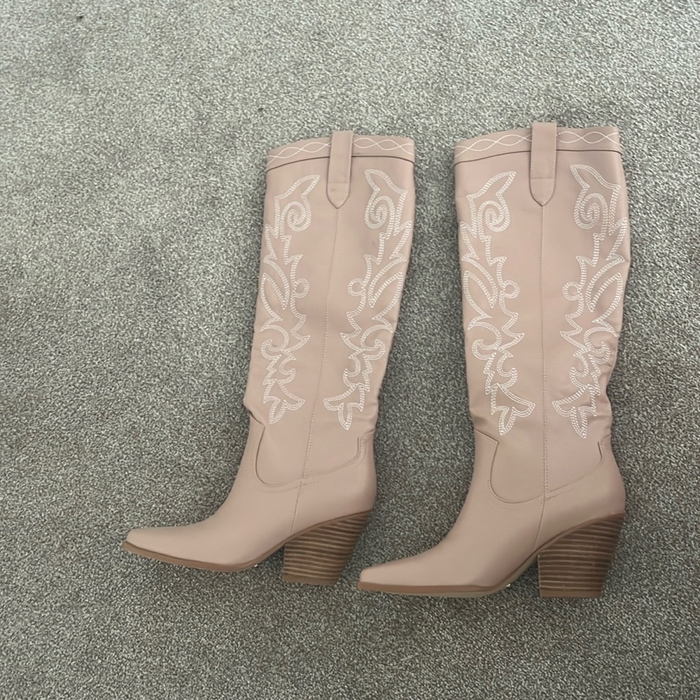 Rose gold knee high cowgirl boots